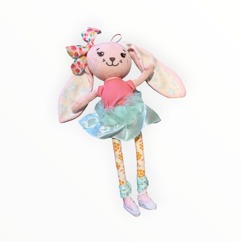 Sunny Days Entertainment Plush Bunny Ballerina Doll Pink Knit Tutu Floral 13 in